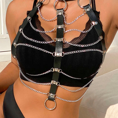SUBBLIME - HARNAIS DE POITRINE CHAÎNE CUIR NOIR TAILLE UNIQUE