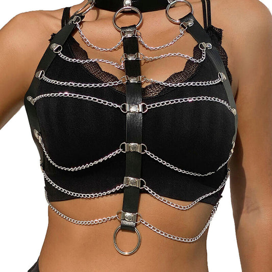 SUBBLIME - HARNAIS DE POITRINE CHAÎNE CUIR NOIR TAILLE UNIQUE