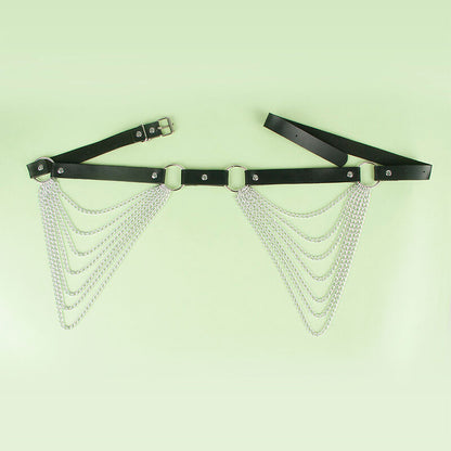 SUBBLIME - CEINTURE CHAÎNE EN CUIR NOIR TAILLE UNIQUE