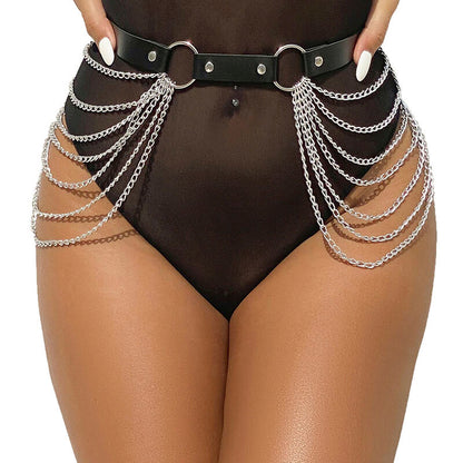 SUBBLIME - CEINTURE CHAÎNE EN CUIR NOIR TAILLE UNIQUE