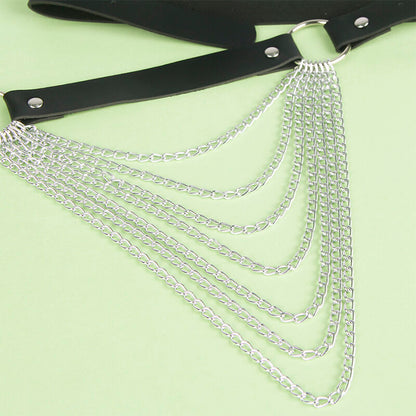 SUBBLIME - CEINTURE CHAÎNE EN CUIR NOIR TAILLE UNIQUE