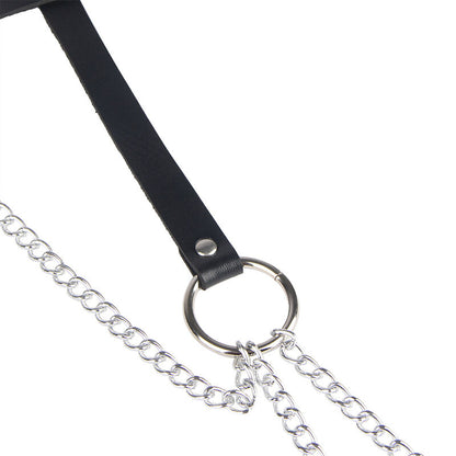 SUBBLIME - CEINTURE CHAÎNE ANNEAU EN CUIR NOIR TAILLE UNIQUE
