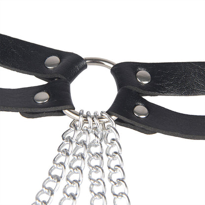 SUBBLIME - CEINTURE CHAÎNE ANNEAU EN CUIR NOIR TAILLE UNIQUE