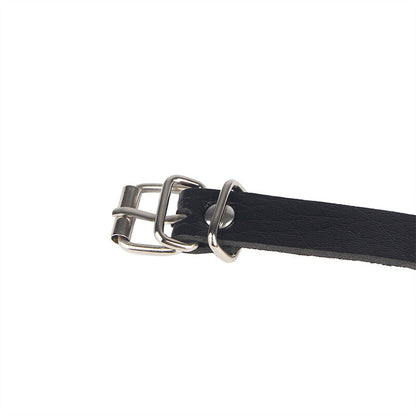 SUBBLIME - CEINTURE CHAÎNE ANNEAU EN CUIR NOIR TAILLE UNIQUE