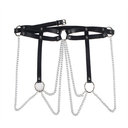 SUBBLIME - CEINTURE CHAÎNE ANNEAU EN CUIR NOIR TAILLE UNIQUE