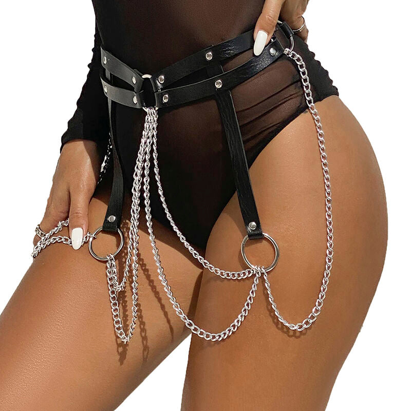 SUBBLIME - CEINTURE CHAÎNE ANNEAU EN CUIR NOIR TAILLE UNIQUE