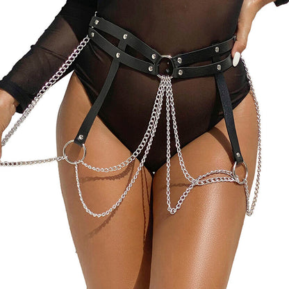 SUBBLIME - CEINTURE CHAÎNE ANNEAU EN CUIR NOIR TAILLE UNIQUE