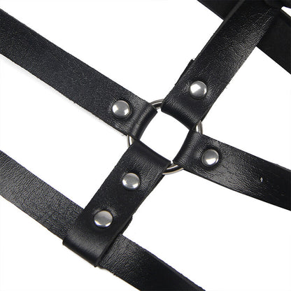 SUBBLIME - HARNAIS DE POITRINE EN CUIR NOIR AVEC ANNEAU TAILLE UNIQUE