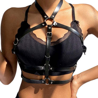 SUBBLIME - HARNAIS DE POITRINE EN CUIR NOIR AVEC ANNEAU TAILLE UNIQUE