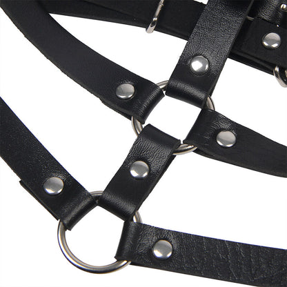 SUBBLIME - HARNAIS DE POITRINE EN CUIR NOIR AVEC ANNEAU TAILLE UNIQUE