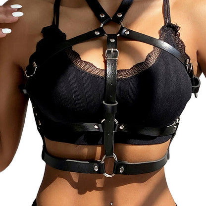 SUBBLIME - HARNAIS DE POITRINE EN CUIR NOIR AVEC ANNEAU TAILLE UNIQUE