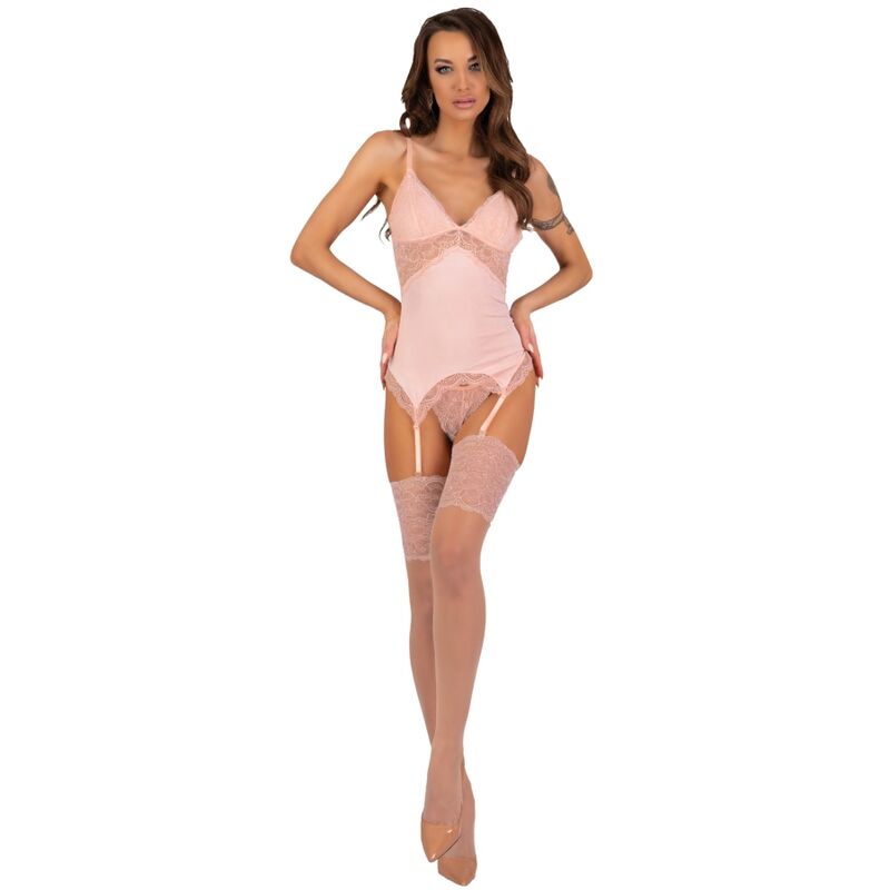 LIVCO CORSETTI FASHION - ENSEMBLE CORSET + CULOTTE + BAS PERSINNE PEACH