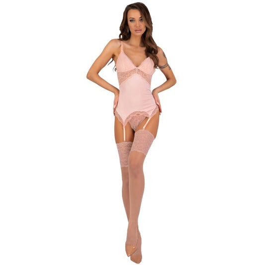 LIVCO CORSETTI FASHION - ENSEMBLE CORSET + CULOTTE + BAS PERSINNE PEACH