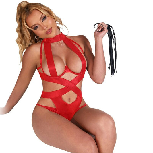 SUBBLIME - BODY SEXY HALTER AVEC HARNAIS ROUGE S/M