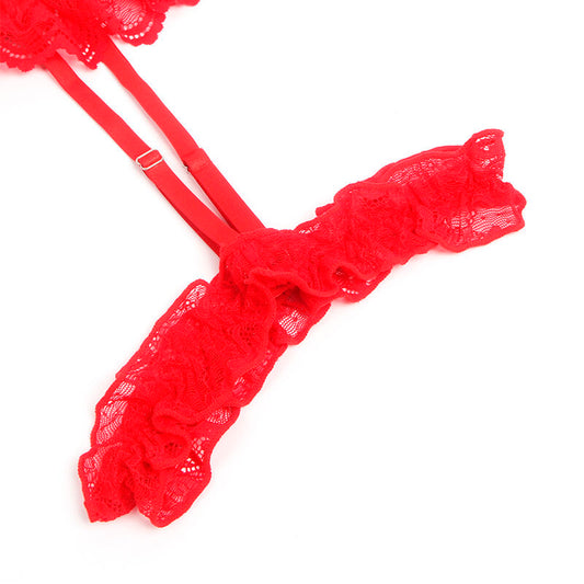 SUBBLIME - TEDDY AVEC JARRETELLE, DÉTAIL DENTELLE ET BRETELLES, ROUGE S/M