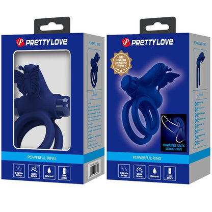 PRETTY LOVE - JAMELE DOUBLE ANNEAU AVEC VIBRATION ET STIMULATEUR PAPILLON BLEU