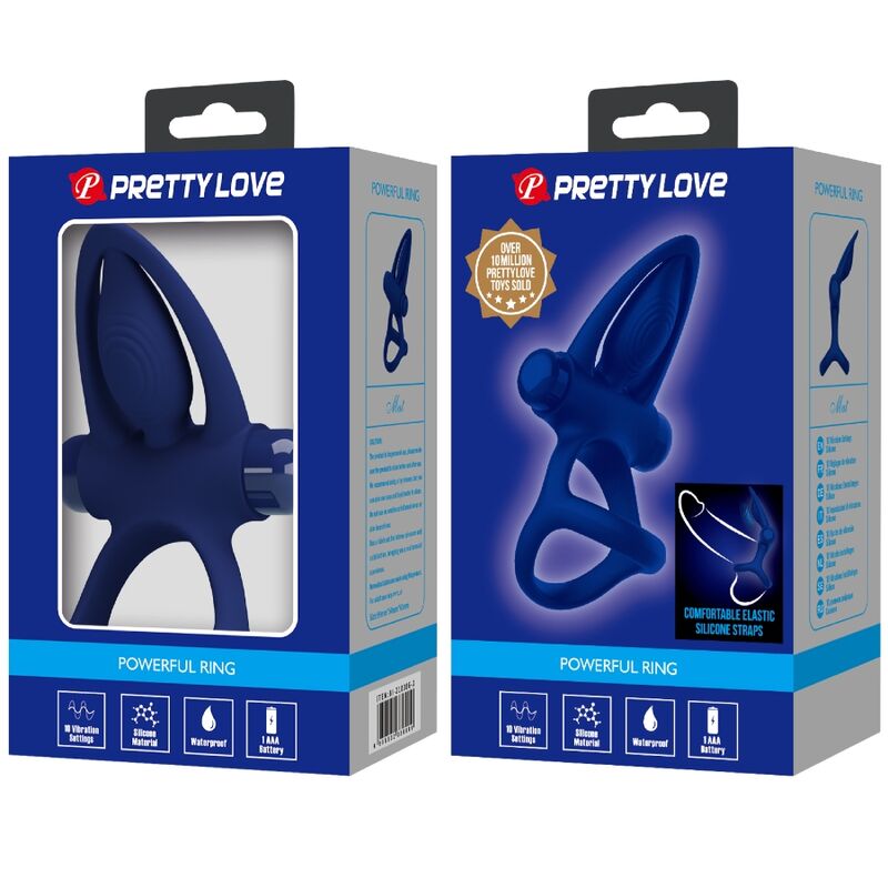 PRETTY LOVE - MAT DOUBLE ANNEAU AVEC VIBRATION ET STIMULATEUR BLEU