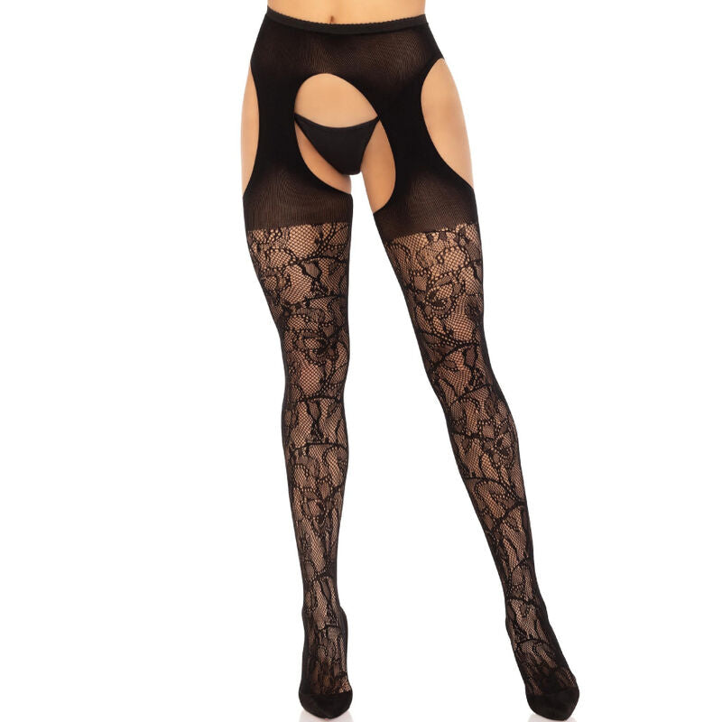 LEG AVENUE - BLACK LACE GARTER BELT STOCKINGS
