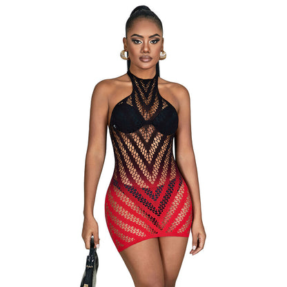 SUBBLIME - 952242 ROBE EN RÉSILLE STRETCH DÉGRADÉ ROUGE ET NOIR TAILLE UNIQUE