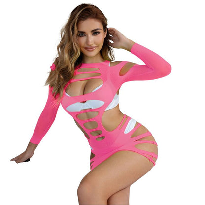 SUBBLIME - 952273 ROBE RÉSEILLE STRETCH À MANCHES LONGUES ROSE TAILLE UNIQUE
