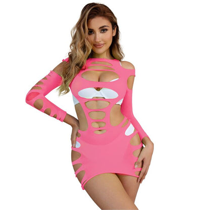 SUBBLIME - 952273 ROBE RÉSEILLE STRETCH À MANCHES LONGUES ROSE TAILLE UNIQUE