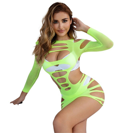 SUBBLIME - 952280 ROBE RÉSEILLE EXTENSIBLE À MANCHES LONGUES VERTE TAILLE UNIQUE