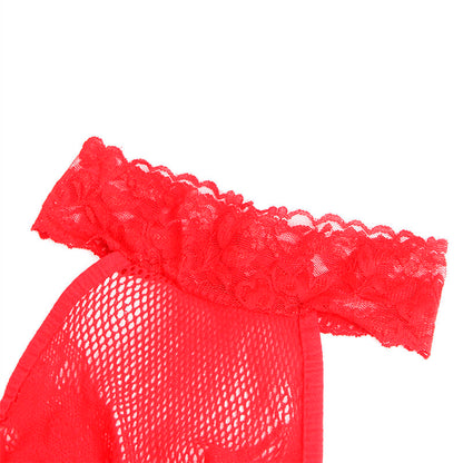 SUBBLIME - 952372 Body résille et dentelle ouvert à l'entrejambe avec col haut, rouge, taille unique