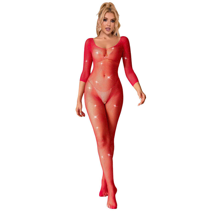 SUBBLIME - 952419 BODYSTOCKING RÉSILLE ROUGE À MANCHES LONGUES EN DIAMANT TAILLE UNIQUE