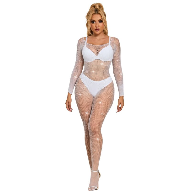 SUBBLIME - 952396 Body résille blanc à manches longues avec diamants, taille unique