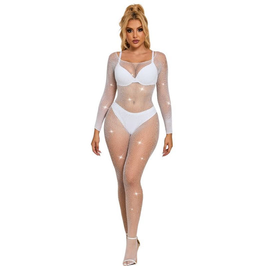 SUBBLIME - 952396 Body résille blanc à manches longues avec diamants, taille unique
