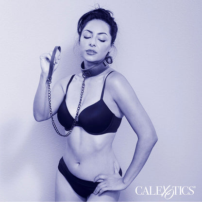 CALEXOTICS - COLLIER NOCTURNE ET LAISSE RÉGLABLE EN CUIR NOIR