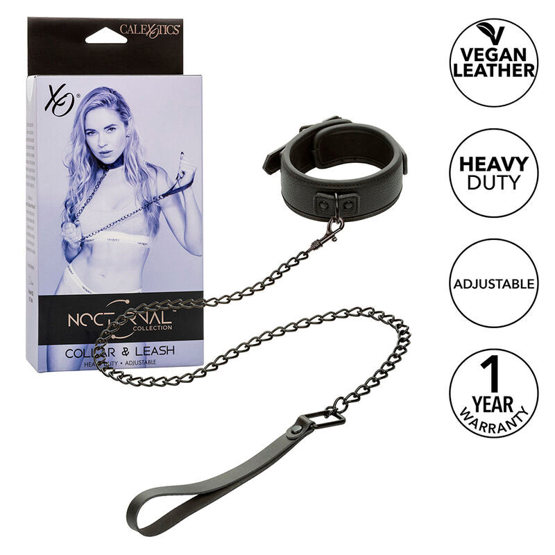 CALEXOTICS - COLLIER NOCTURNE ET LAISSE RÉGLABLE EN CUIR NOIR