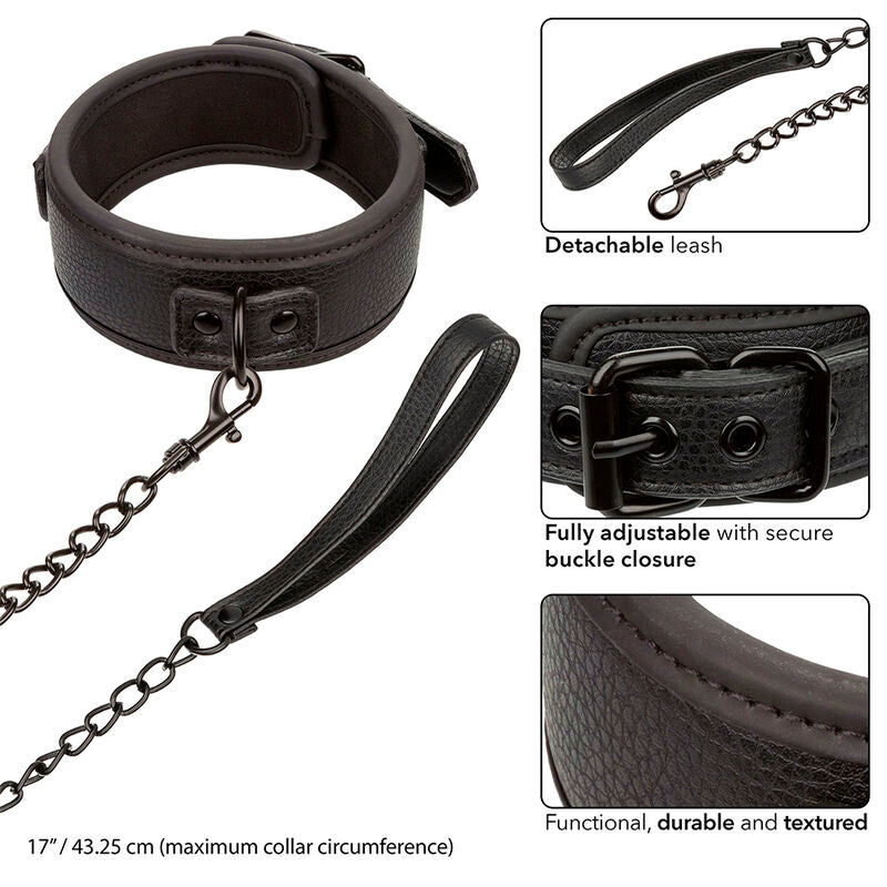 CALEXOTICS - COLLIER NOCTURNE ET LAISSE RÉGLABLE EN CUIR NOIR