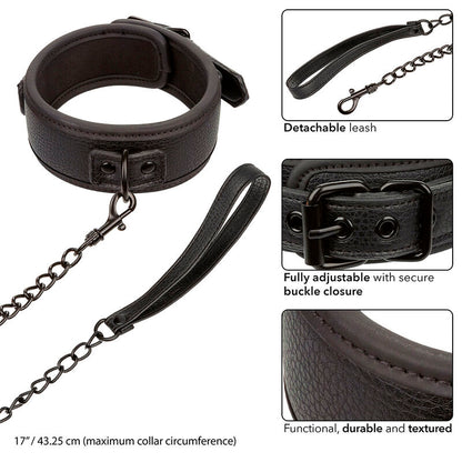CALEXOTICS - COLLIER NOCTURNE ET LAISSE RÉGLABLE EN CUIR NOIR