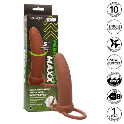 CALEXOTICS - MAXX DOUBLE PÉNÉTRATEUR ÉPAIS 10 VIBRATIONS MULÂTRE