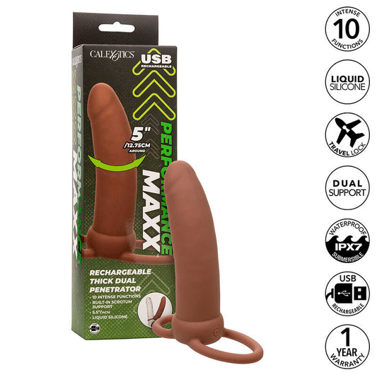 CALEXOTICS - MAXX DOUBLE PÉNÉTRATEUR ÉPAIS 10 VIBRATIONS MULÂTRE