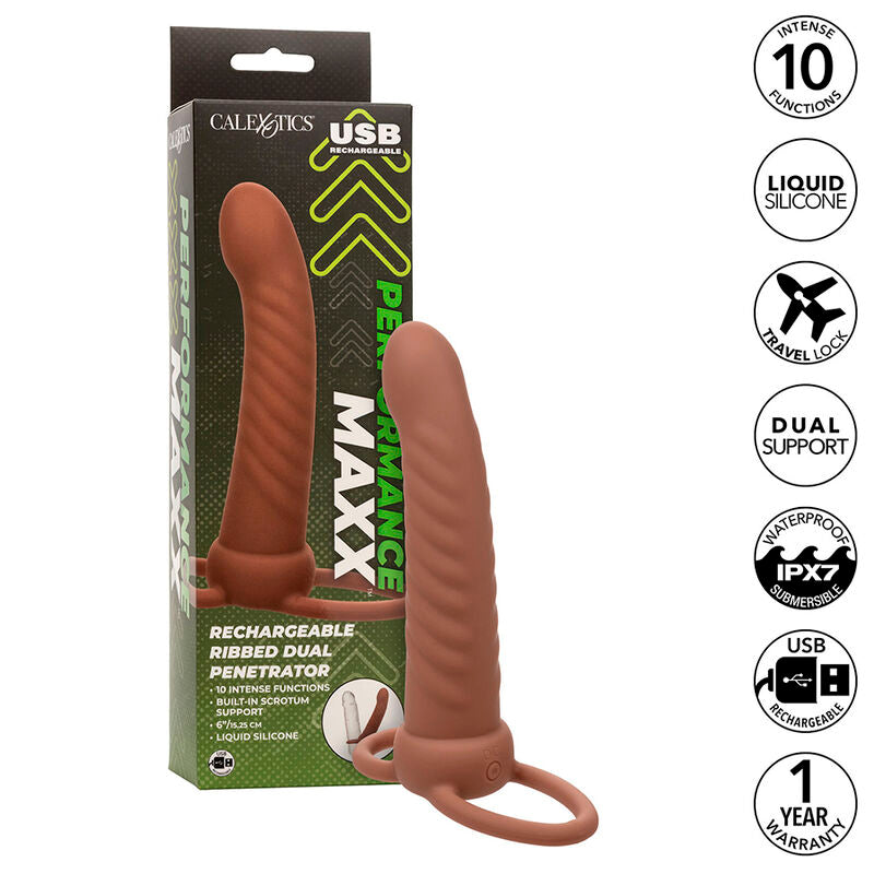 CALEXOTICS - MAXX PÉNÉTRATEUR À DOUBLE NERVURE 10 VIBRATIONS MULÂTRE
