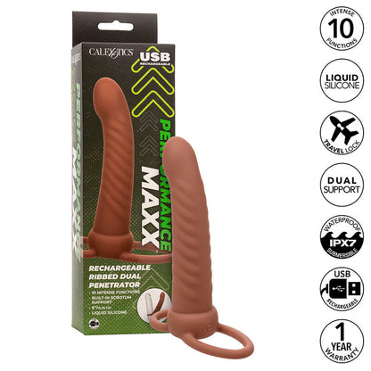 CALEXOTICS - MAXX PÉNÉTRATEUR À DOUBLE NERVURE 10 VIBRATIONS MULÂTRE