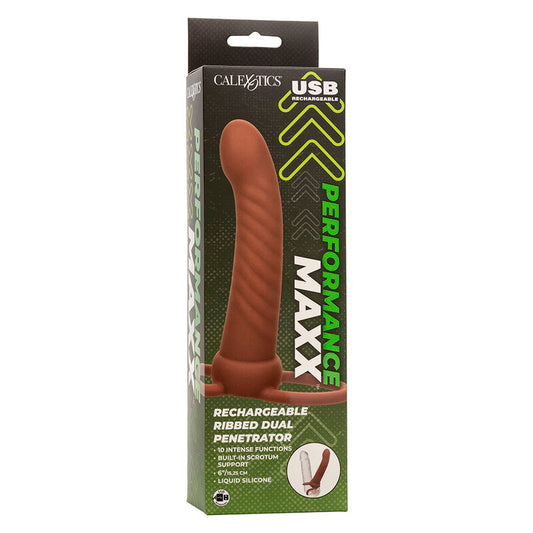 CALEXOTICS - MAXX PÉNÉTRATEUR À DOUBLE NERVURE 10 VIBRATIONS MULÂTRE