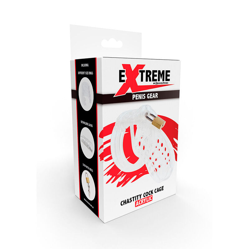 DÉSIR CACHÉ - CAGE DE CHASTETÉ EN ACRYLIQUE TRANSPARENT RÉGLABLE EXTRÊME