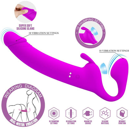 PRETTY LOVE - GODE STRAPPEUR ZANINI SANS HARNAIS 10 VIBRATIONS VIOLET