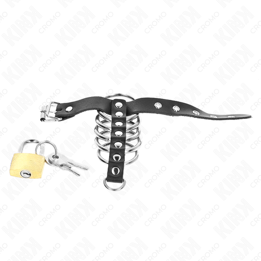 KINK - ANNEAU PÉNIS EN CUIR AVEC VERROUILLAGE 21 X 2 CM ET 5 ANNEAUX MÉTALLIQUES DE 3 CM À 4 CM