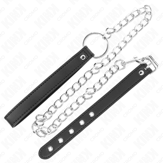 KINK - ANNEAU PÉNIS EN CUIR 21,5 X 2 CM AVEC CHAÎNE MÉTALLIQUE 60 CM ET SANGLE EN CUIR
