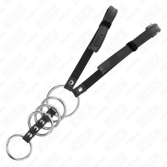 KINK - 5 ANNEAUX PÉNIS 3,8 CM À 5 CM MÉTAL AVEC CEINTURE EN SIMILICUIR 112 CM