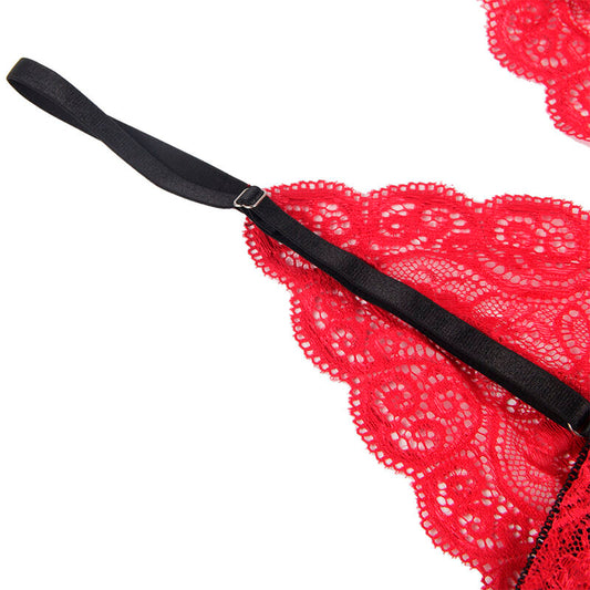 SUBBLIME - 953898 ENSEMBLE 3 PIÈCES EN DENTELLE ET SATIN ROUGE S/M