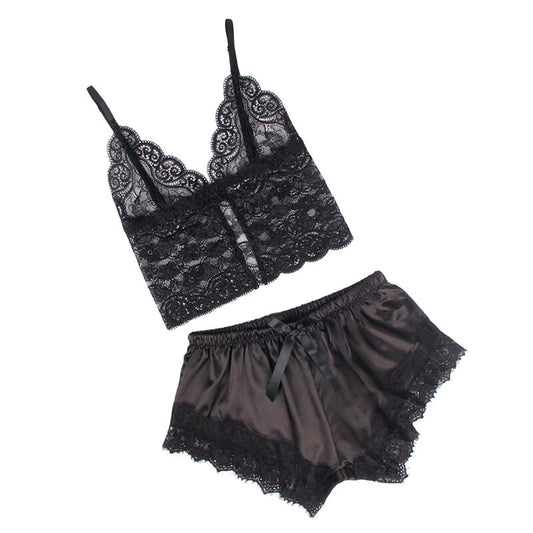SUBBLIME - 953942 PYJAMA SEXY EN SATIN ET DENTELLE NOIRE L/XL