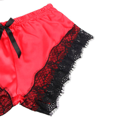 SUBBLIME - 953959 PYJAMA SEXY SATIN ET DENTELLE NOIR/ROUGE S/M