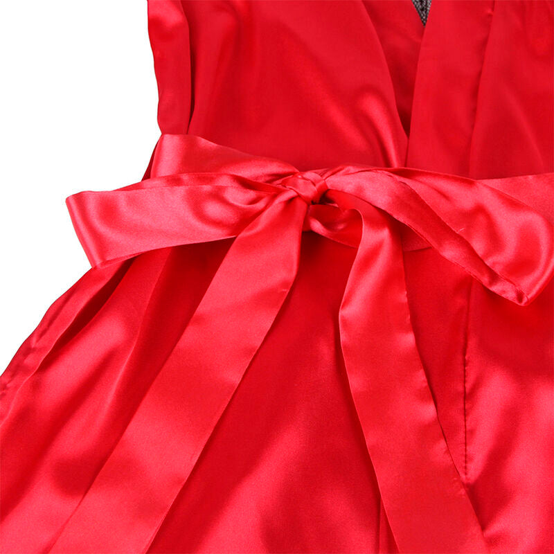SUBBLIME - 954017 CHEMISE DE NUIT EN DENTELLE AVEC DOS TRANSPARENT + STRING ROUGE/NOIR S/M