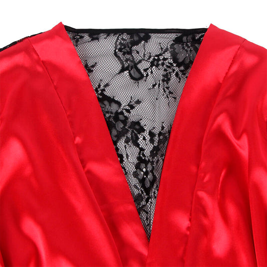 SUBBLIME - 954024 NUIT EN DENTELLE AVEC DOS TRANSPARENT + STRING ROUGE/NOIR L/XL