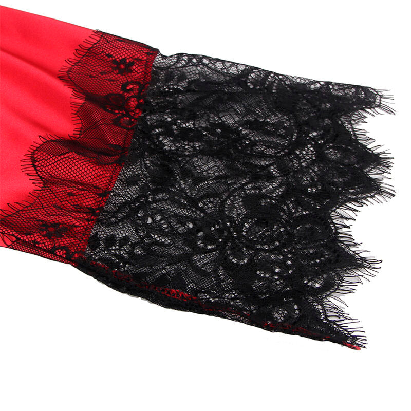 SUBBLIME - 954024 NUIT EN DENTELLE AVEC DOS TRANSPARENT + STRING ROUGE/NOIR L/XL